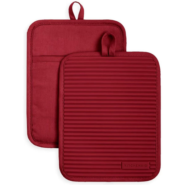 KitchenAid Ribbed Soft Silicone Pot Holder 2-Pack Set - Smoked Paprika Red Color