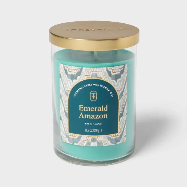 21.5oz Glass Jar Candle with Lid Emerald Amazon - Threshold™