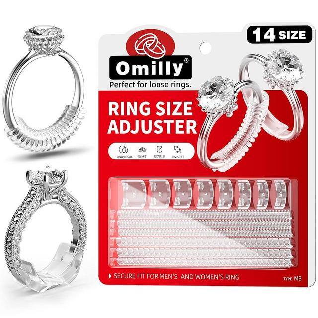 14 Sizes Ring Sizer Adjuster for Loose Rings,Omilly Silicone Ring Guards Invisible Ring Spacers Fitter, Transparent Ring Resizer Tightener for Women and Men