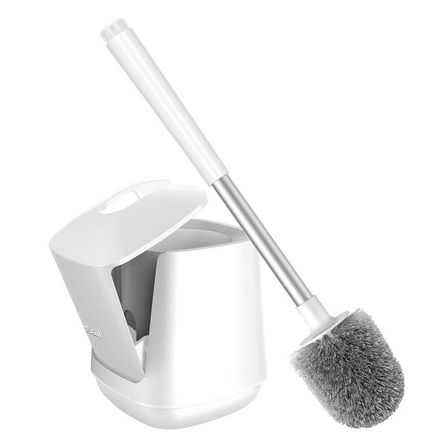 SetSail Toilet Brush, Self Closing Lid Toilet Bowl Brushes Holder and Extra Long Handle Ventilated Toilet Brush Set for Bathroom Cleaning, Nylon Bristles, Pure White