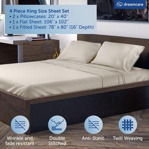 DREAMCARE Bamboo Sheets King Size - 4 Pc Luxury Cooling Sheets, King Size Bed Sheets Set (Sand)