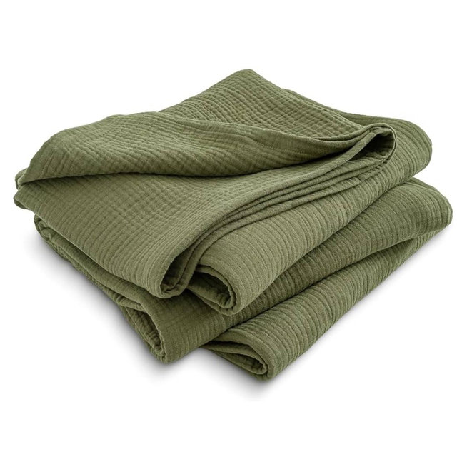 PHF 100% Cotton Muslin Blanket King Size 108" x 90", 4-Layer Lightweight and Breathable Blanket for Summer, Luxuriously Soft Gauze Bedding for Bed, Natural Minimalism Style, Ideal Gift, Olive Green