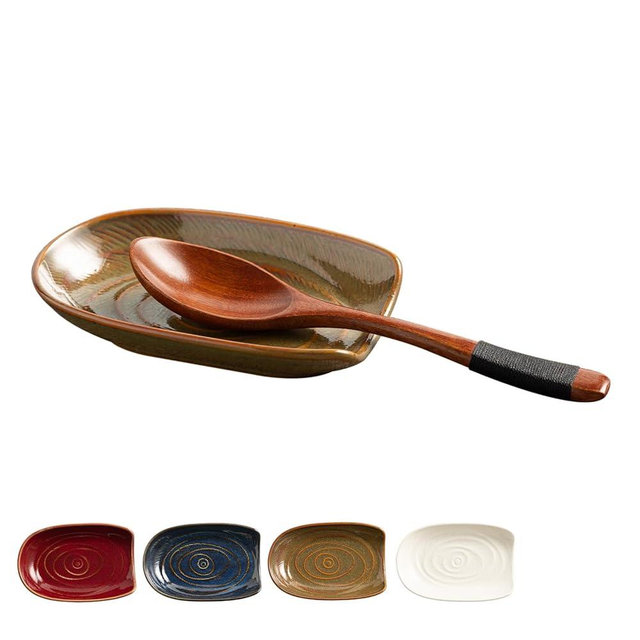 ZerokyclanStove Top Spoon Rest - 5" Ceramic Farmhouse Kitchen Organizer, Heatproof Coffee & Cooking Utensil Holder, Rustic Spoon Stand (brown)