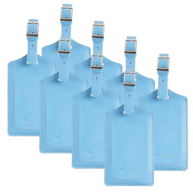 Travelambo 8 Pack Luggage Tags Faux Leather for Suitcases Travel Bag Labels with Protection Cover ID