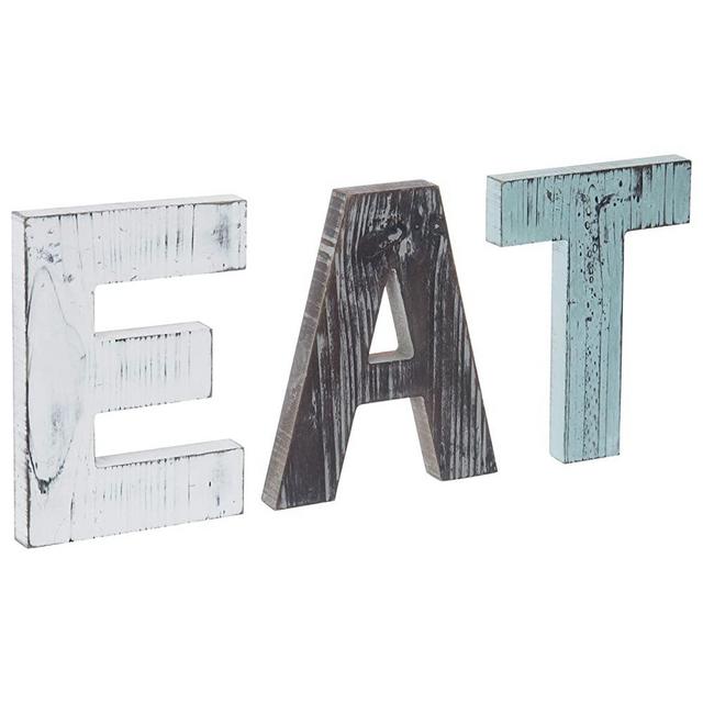 MyGift Rustic Multicolor Cutout Wooden EAT Letters, Wall Mounted Decorative Signs