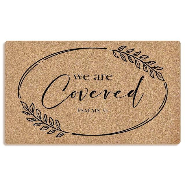 Mingnei Christian We are Covered Coco Coir Doormat Door Mat for Home House Entrance, Religious Psalm 91 Bible Verse Floor Mats for Outdoor Outside Entryway 30x17 Welcome Mat
