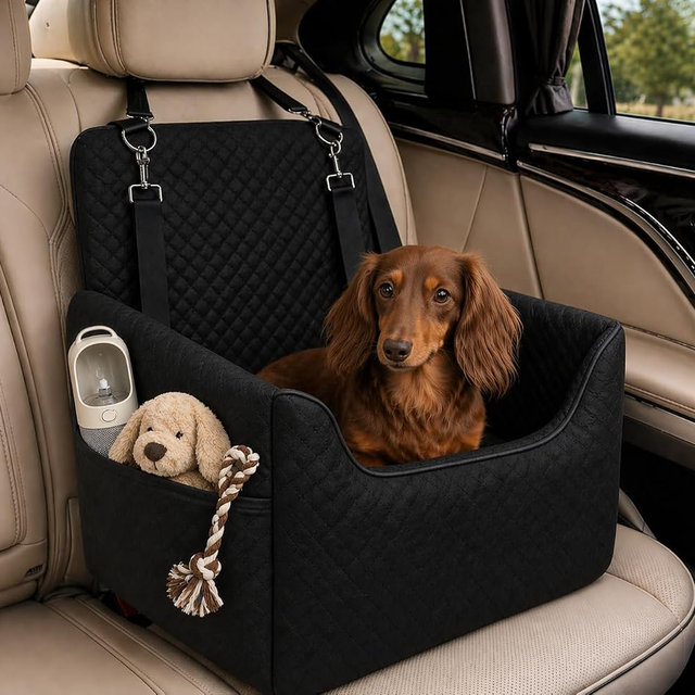 ALL GOOD PET SUPPLIES Dog Car Seat for Small/Medium Dogs Under 35lbs | Soft Memory Foam Booster Car Seat with Detachable Washable Cover and Cushion, Puppy Dog Car Bed, Black