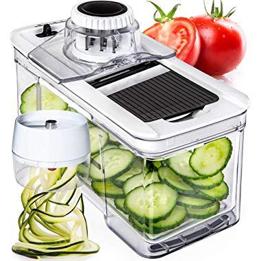 Adjustable Mandoline Slicer with Spiralizer Vegetable Slicer - Black Veggie Slicer Mandoline Food Slicer with Julienne Grater - V Slicer Mandoline Cutter Vegetable Cutter Zoodle Maker by Prep Naturals