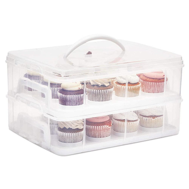 2 Tier Cupcake Carrier with Lid, Holds 24 Cupcakes (13.5 x 10.25 x 7.5 In)