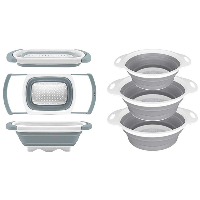 QiMH Collapsible Colander Strainer Set of 4-1 PC 6 Quart Expandable 2 PC 4 Quart(1 gal) and 1 PC 2 Quart(0.5 gal) - BPA Free & Dishwasher-safe Silicone Kitchen Foldable Strainer for Pasta, Veggies