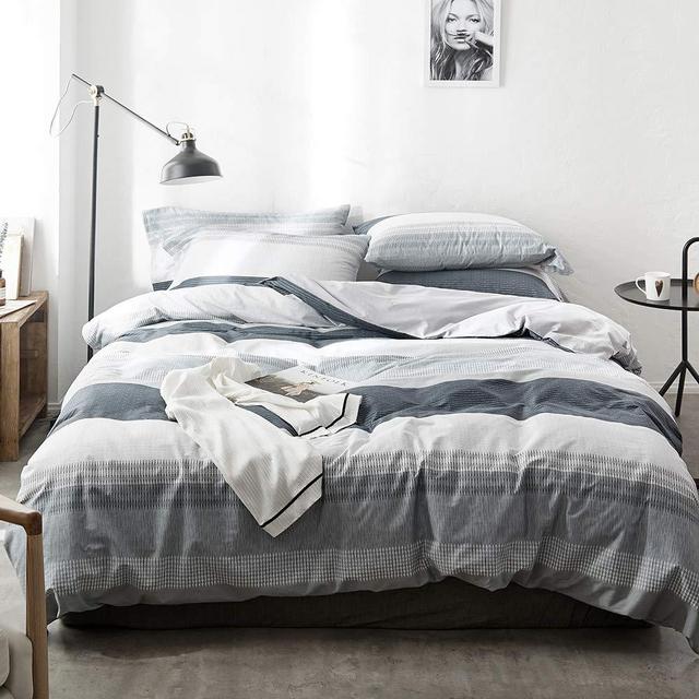 Teen Kids Stripe Duvet Cover Twin Cotton Bedding Comforter Cover Set Twin for Boys Girls Gray White Modern Stripe Bedding Sets 3 Pieces Twin Duvet Cover Set with 2 Pillow Shams