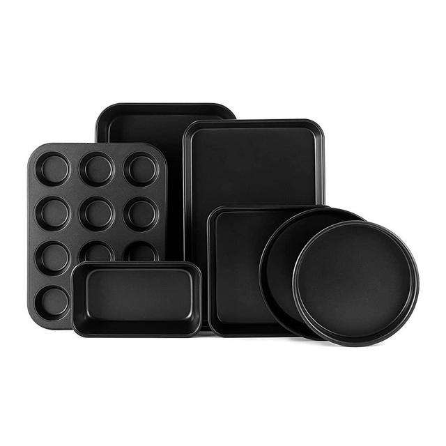 S·KITCHN Bakeware Set, Nonstick Baking Set, Including Loaf Pan, 2 Pieces Pie Pan, Roasting Pan Baking Sheet with Rack 12-Cup Muffin Pan and Brownie Pan - 7 Piece