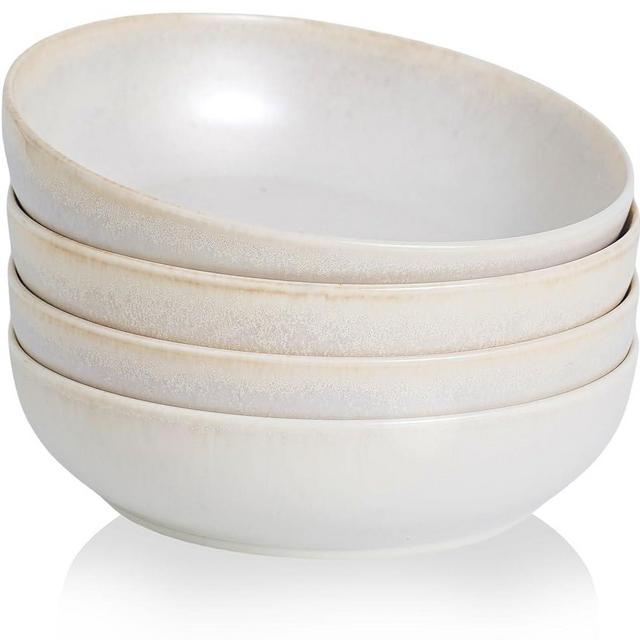 KYBSCZ 30oz Ceramic bowls set of 4-8" serving bowls for Kitchen,Pasta,Salad-Dishwasher & Microwave Safe Perfect for Housewarming, Thanksgiving, Christmas-Reactive Glaze Mixed White