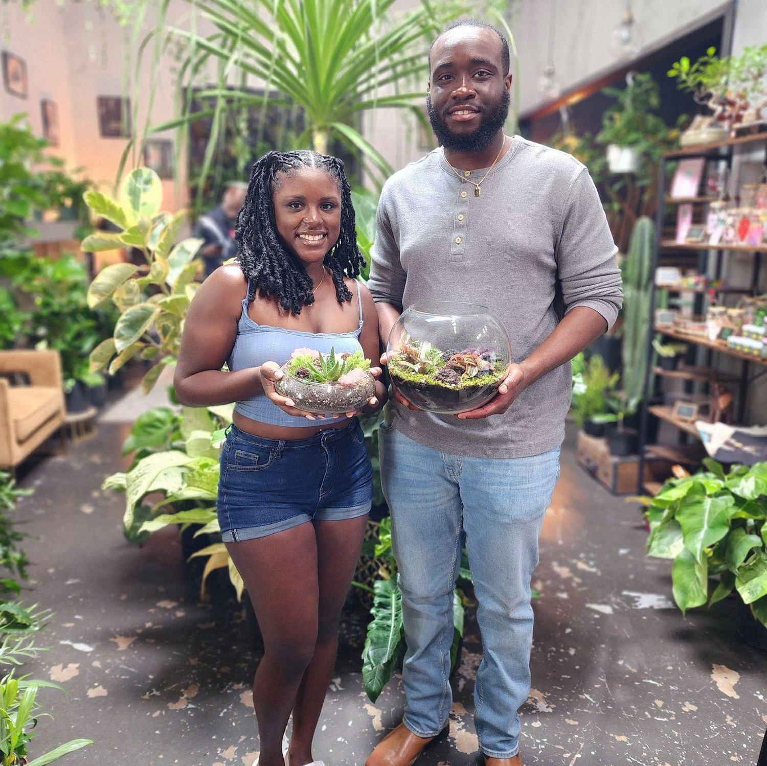 One of Kenny favorites hobbies is planting, Natasha planned a date to make plant terrariums.