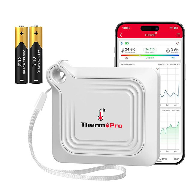 ThermoPro Bluetooth Thermometer Hygrometer, 260FT Range Temperature Sensor Greenhouse Thermometer, Remote App Control Temperature and Humidity Monitor with 2-Year Data Logging Export (TP351)