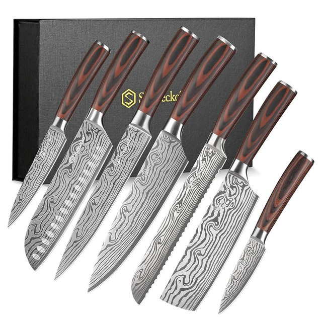 Sunnecko Kitchen Knife Set 7 Piece Chef Knife Set Professional High Carbon Stainless Steel, Sharp Kitchen Knives with Wooden Handle