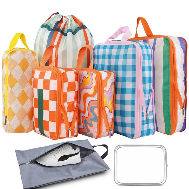 Xmzsdz 8 Pcs Compression Packing Cubes for Travel, Lightweight Waterproof Luggage Organizer Bags Set, Washable Packaging Cubes for Women Backpack Carry-On Suitcases
