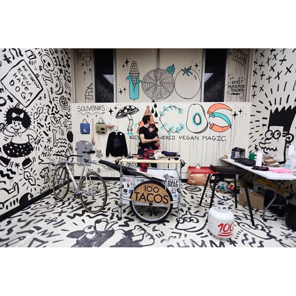 In 2017 we had the pleasure of serving tacos within an art exhibit curated by Devon Tsuno called "Dear Jonathan Gold..." Jonathan Gold showed up on the last day and tried Mick's food.