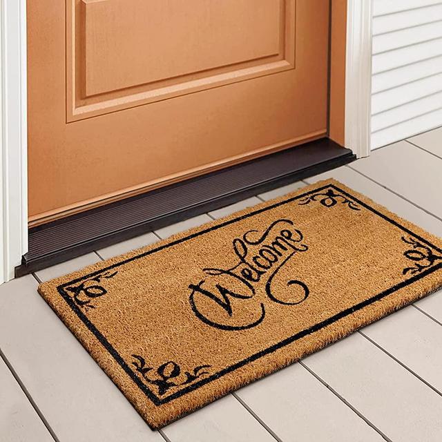 Welcome Mat Outdoor Doormat by LuxUrux, with Heavy-Duty PVC Backing - Natural - Perfect Color/Sizing for Outdoor/Indoor uses. (17 x 30'', Golden Beige)