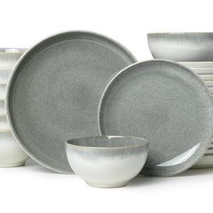 24 Piece Dinnerware Sets for 8, Modern Stoneware Plates and Bowls Sets, Perfect for Family Gatherings & Holiday Celebrations, Easy Cleaning Dishes, Stack Compactly Plate Set, Gradient Green