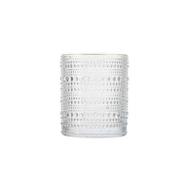 Jupiter Beaded Drinking Glass, Short, 10oz, Clear with Gold Rim, Set of 6