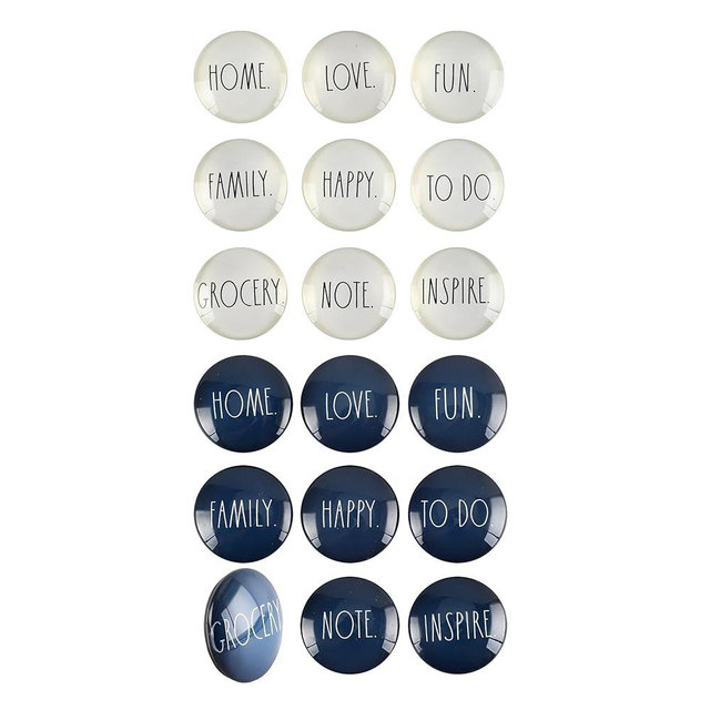 Rae Dunn Decorative Fridge Magnets – Cute Glass Magnets for Refrigerator – Magnets for Office Kitchen Magnets for Locker - Inspirational Magnets for Home and Family, Pack of 18, Blue
