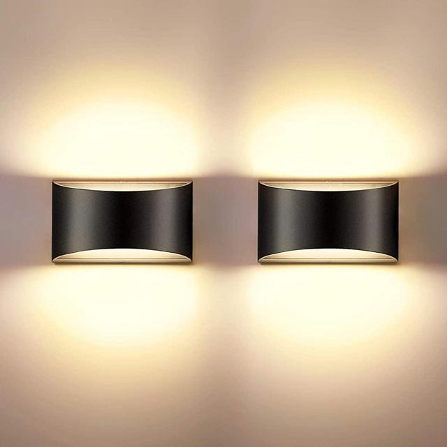 SHYVIA Indoor Dimmable Wall Sconces Sets of 2, Modern Black Led Up Down Wall Lamp, 12W Indoor Hallway Wall Light Fixtures for Living Room, Stair, Bedroom, Warm White,2 Pack