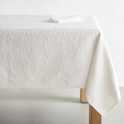 Vine Floral Boutis Tablecloth, 70" X 108", White
