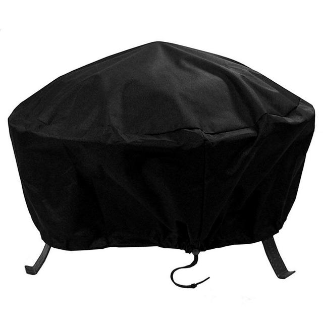 Sunnydaze Outdoor Round Fire Pit Cover with Drawstring and Toggle Closure - Heavy Duty Weather-Resistant and Waterproof Black 300D Polyester and PVC - 30 Inch Diameter Protective Fire Pit Accessory