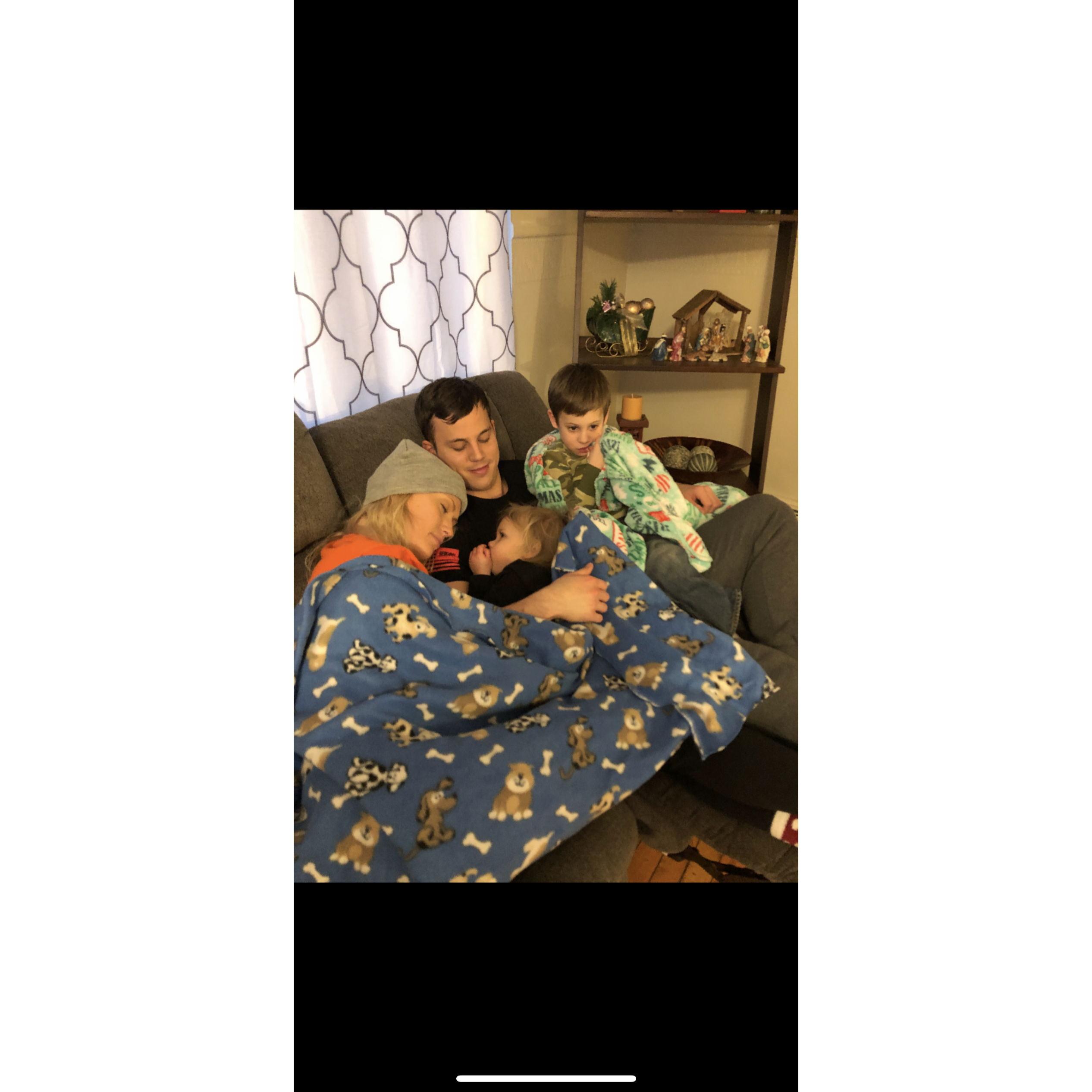 Snuggles with Harper and Gray-Lander's niece and nephew