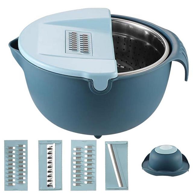 4-1 Colander with Bowl Set,Multifunction Food Strainers and Colanders for Kitchen, Pasta and Rice Strainer,Fruit and Veggie Wash Slice Shred,Kitchen Essentials Gadget