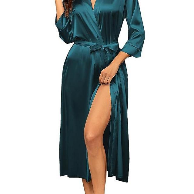 HOTOUCH Silk Robes for Women Long Bridesmaid Wedding Party Satin Robes Sleepwear with Pockets