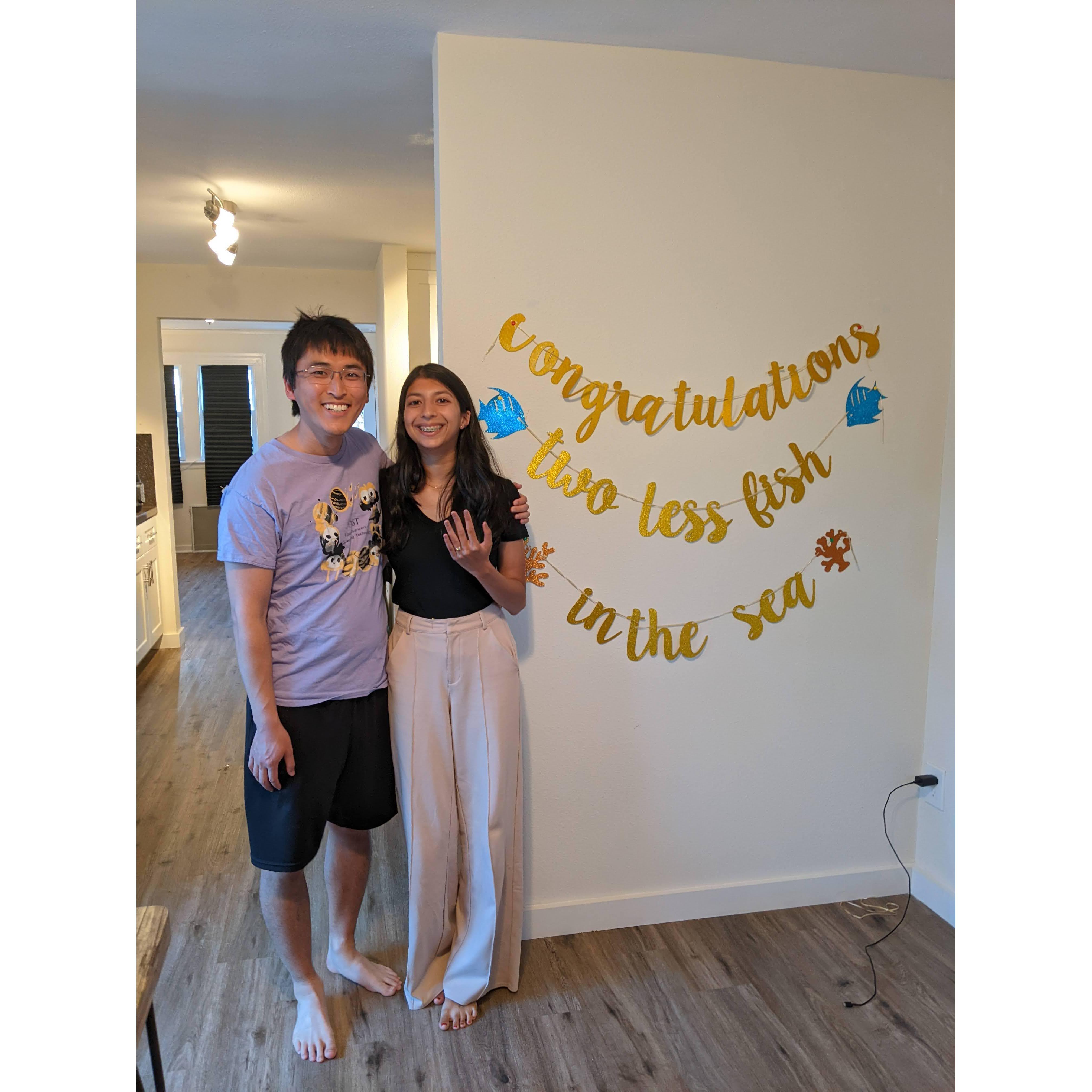 Our friends threw us a surprise party after Tim proposed!