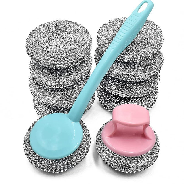 10 Pack Stainless Steel Sponges, Scrubbing Scouring Pad, Steel Wool Scrubber for Kitchens, Bathroom and More