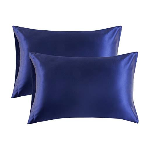 Bedsure Satin Pillowcase for Hair and Skin, 2-Pack - Standard Size (20x26 inches) Pillow Cases - Satin Pillow Covers with Envelope Closure, Navy Blue