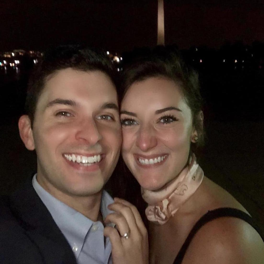 The night we got engaged at the Jefferson Memorial!