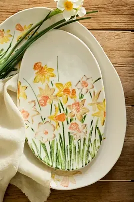 Daffodil Stoneware Serving Platter, Small