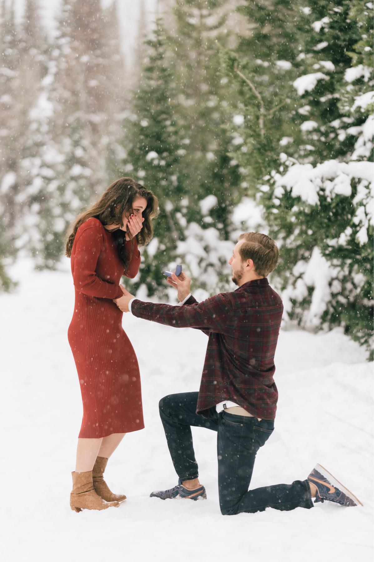 Originally a family photo shoot, coordination with the photographer and Cooper’s mom turned into a surprise proposal. A true fairytale moment set in the picturesque mountains of Salt Lake City!