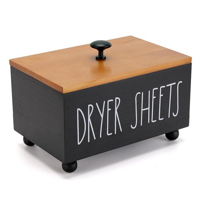 Eniffbaa Dryer Sheet Box with Lid, Dryer Sheet Holder Dispenser Container, Laundry Room Decor, Wood Box for Laundry Room Organization, Storage Dryer Sheets, Fabric Sheet, Dryer Balls (Black)