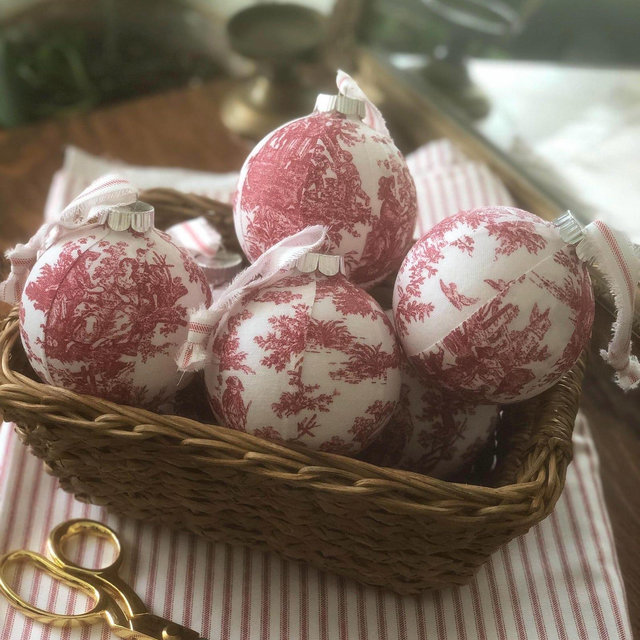 Candy Cane Red Toile Christmas Ornaments