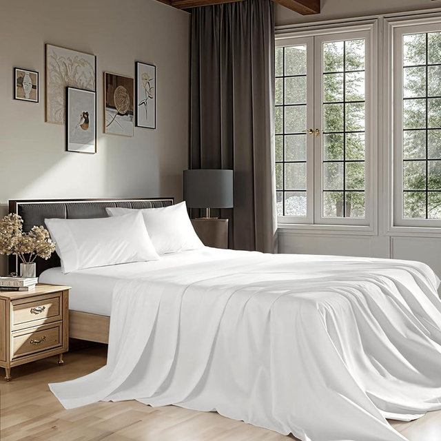 REDASW 100% Egyptian Cotton Sheets 1200 Thread Count Queen Size 4 Pcs Sheet Set, Fitted Sheet Up to 16" Deep Pocket Cozy for All Seasons (Queen, White)
