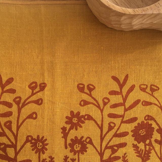 Floral linen placemats, mustard linen,...