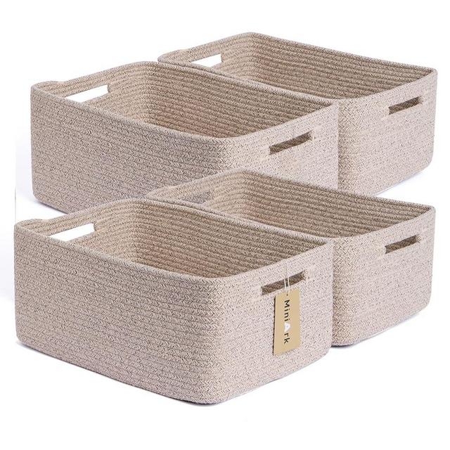 MiniArk Large Storage Baskets for Organizing, Closet Shelf Baskets for Clothes Blanket Towels, Baby Nursery, Toy Bins Box, Woven Rope Baskets, 17 x 13 x 7.5”, 4 Packs Mixed Brown