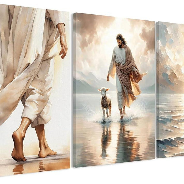 3 Pcs Christian Wall Art Jesus Decor Christ Religion Canvas Wall Decor Jesus Art Pictures Posters Prints Religious Paintings Room Decor for Church Prayer Room Christian Schools Hospitals 24'' x 16''