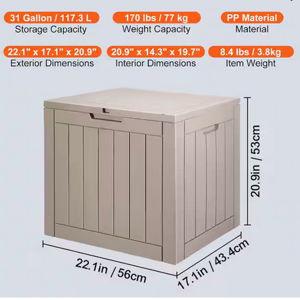 Outdoor Storage Box, 31 Gal. Resin Deck Box, Backyard Outside Toy and Towel Storage Cabinet Waterproof, for Garden Tools