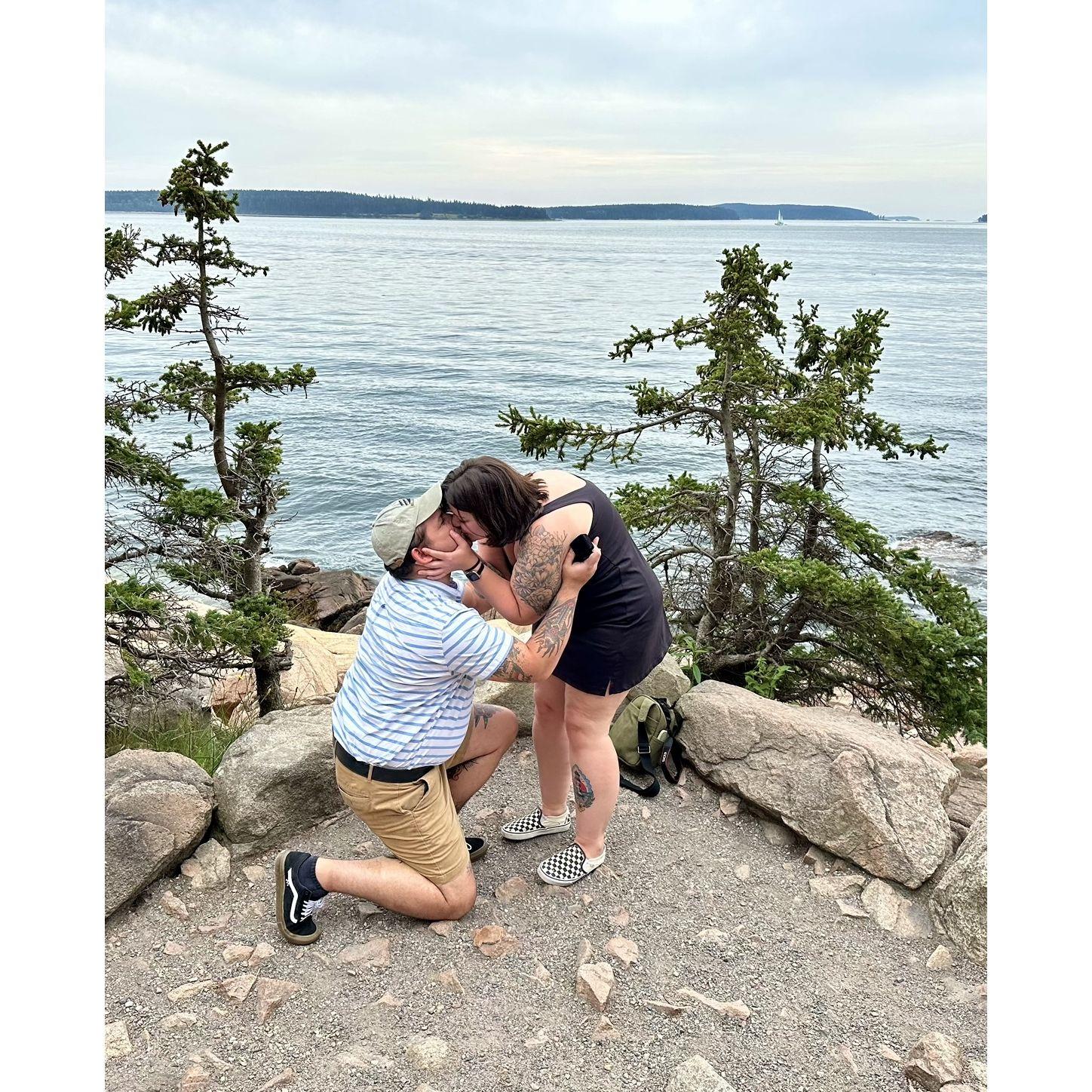 Engaged at Bass Harbor Headlight on 08.07.23, where we ran into some fellow lighthouse seekers who captured this moment for us, to our surprise on National Lighthouse Day!