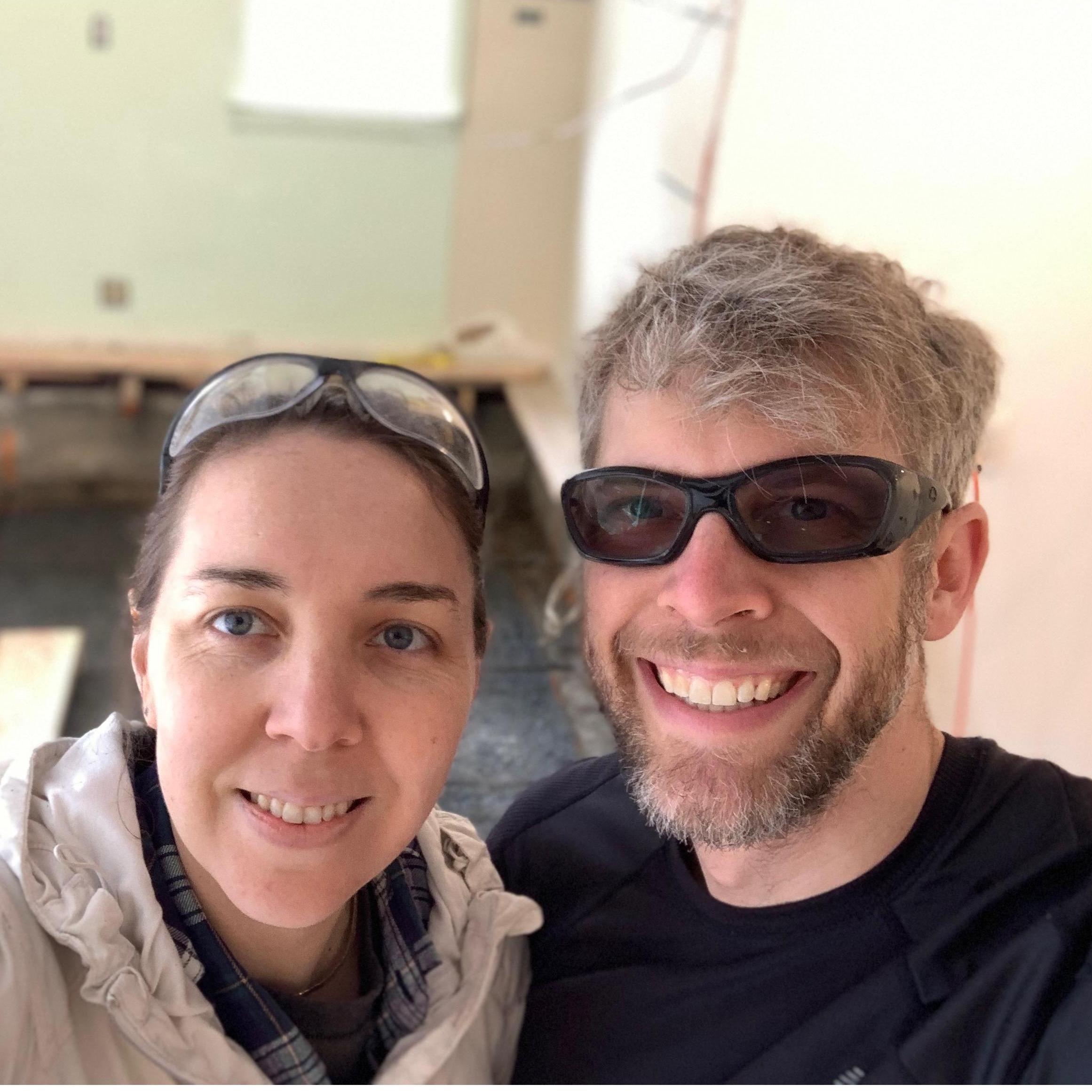 Look at us all shiny and clean before pouring our first concrete floor! Little did either of them know how many surprises the day had in store: Kelly was as surprised as me that today became THE DAY.