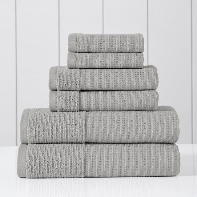Modern Threads Waffle-Rib 6-Piece Towel Set – Premium Cotton Bath Towels, Ultra-Absorbent & Soft, Elegant Waffle Texture for Bathroom & Spa, Oyster