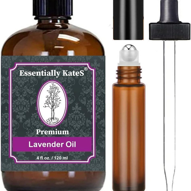 Essentially Kates Lavender Oil - 100% Pure and Natural, Therapeutic Grade with Glass Dropper and Roll-on Bottle