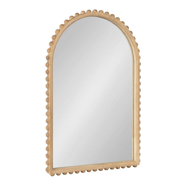 Kate and Laurel Beadbrook Modern Beaded Arched Mirror, 20 x 30, Natural Wood, Transitional Arch Wall Mirror for Use as Bathroom Mirror or Entryway Mirror Decor